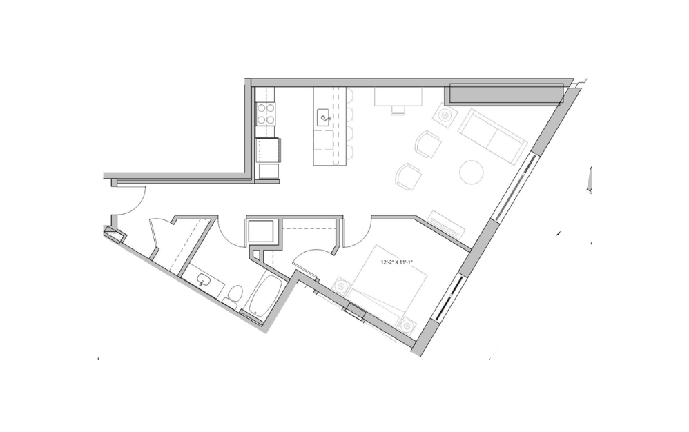 Floor plan layout diagram for 1x1 - C25